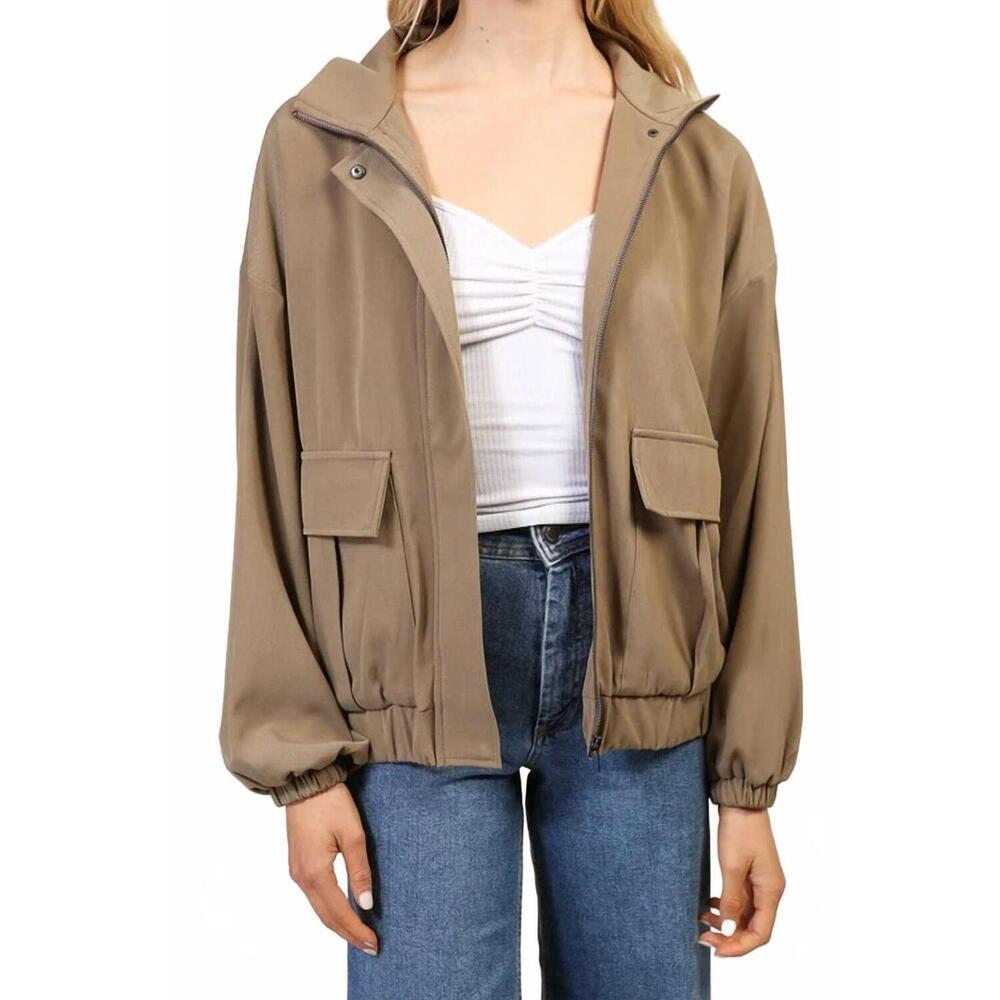 NEW LUMIERE high neck zip up jacket in olive green